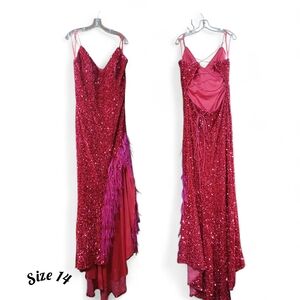 Glamorous Backless Sequin Dress in Red and Pink